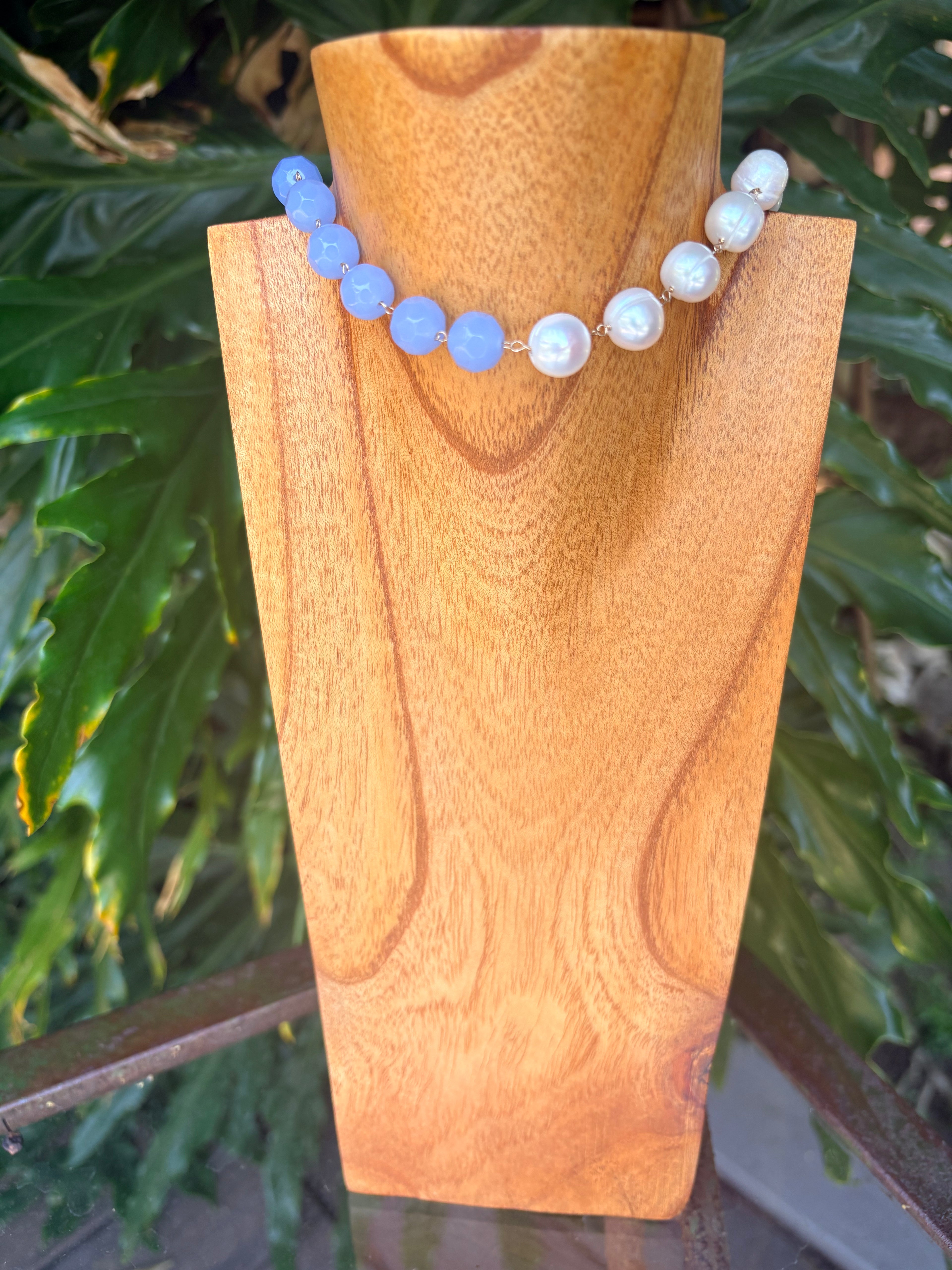 50.50 Light Blue and Large Pearls